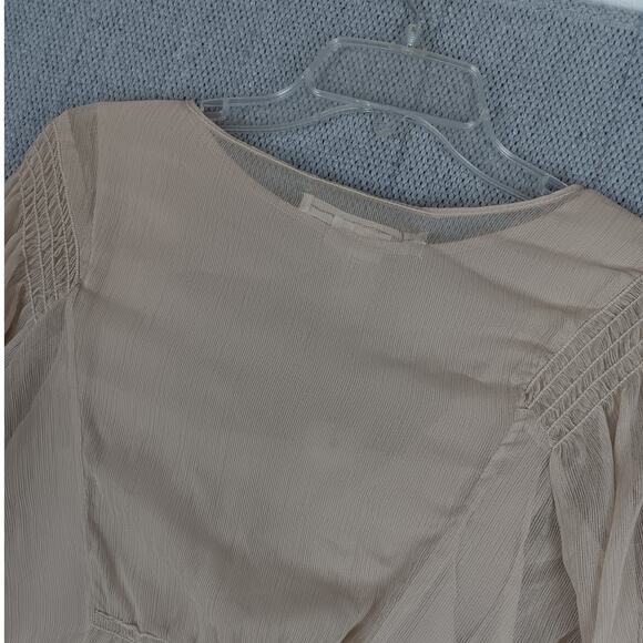 Studio M Rebecca Blouse Womens Large Wheat Brown Lined Shear Summer Casual - Picture 9 of 14